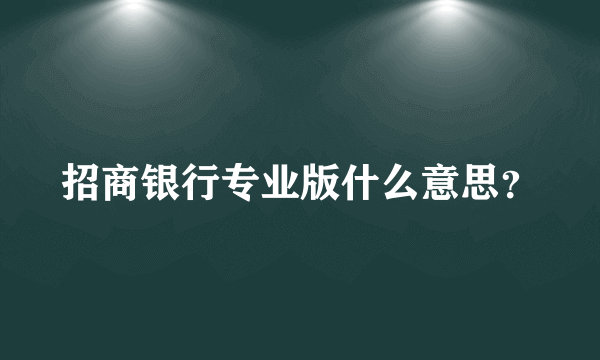 招商银行专业版什么意思？