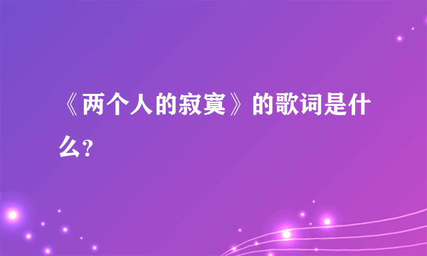 《两个人的寂寞》的歌词是什么？