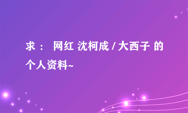 求 ： 网红 沈柯成 / 大西子 的个人资料~