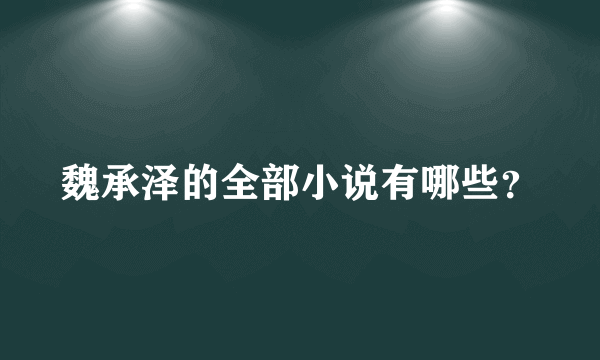 魏承泽的全部小说有哪些？