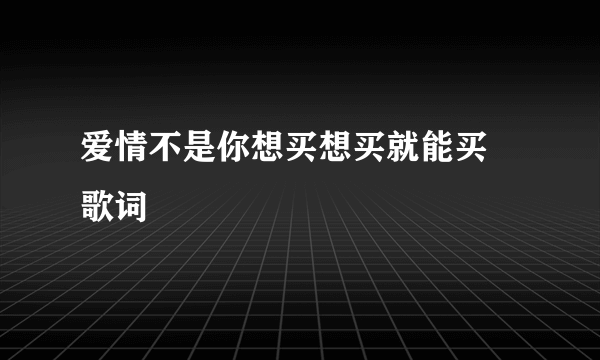 爱情不是你想买想买就能买 歌词