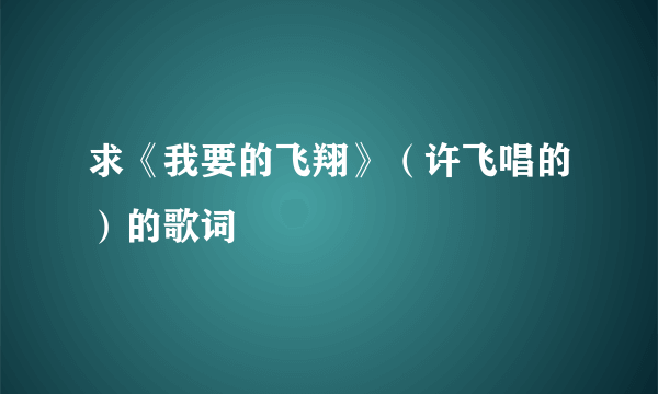 求《我要的飞翔》（许飞唱的）的歌词