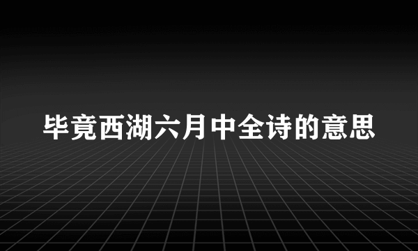 毕竟西湖六月中全诗的意思