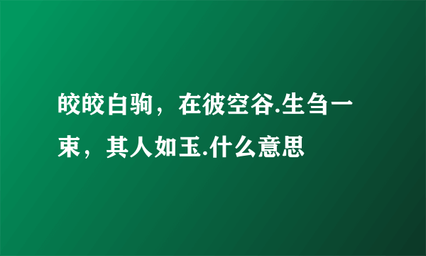 皎皎白驹，在彼空谷.生刍一束，其人如玉.什么意思