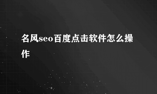 名风seo百度点击软件怎么操作