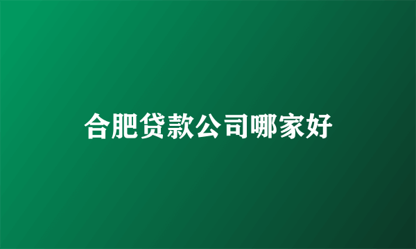 合肥贷款公司哪家好