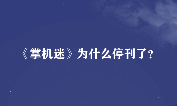 《掌机迷》为什么停刊了？