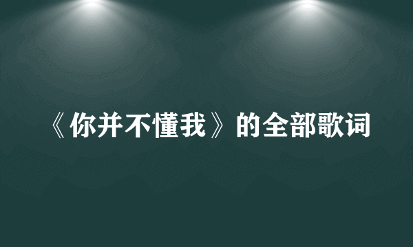 《你并不懂我》的全部歌词