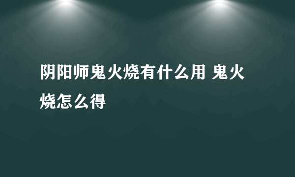 阴阳师鬼火烧有什么用 鬼火烧怎么得