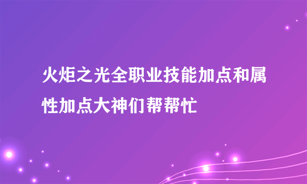 火炬之光全职业技能加点和属性加点大神们帮帮忙