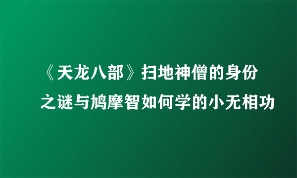 《天龙八部》扫地神僧的身份之谜与鸠摩智如何学的小无相功