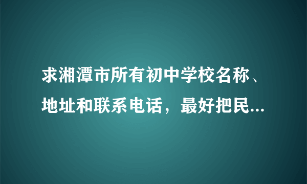 求湘潭市所有初中学校名称、地址和联系电话，最好把民办和公办分开。