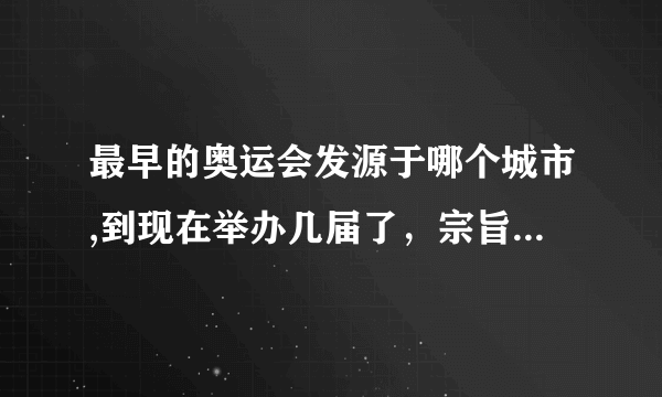 最早的奥运会发源于哪个城市,到现在举办几届了，宗旨.格言是什么口号是什么。