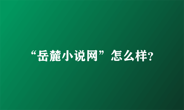 “岳麓小说网”怎么样？