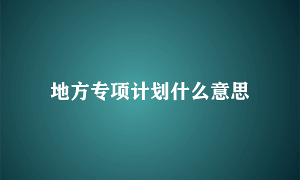 地方专项计划什么意思