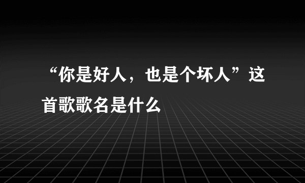 “你是好人，也是个坏人”这首歌歌名是什么