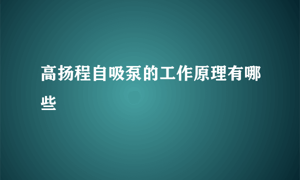 高扬程自吸泵的工作原理有哪些