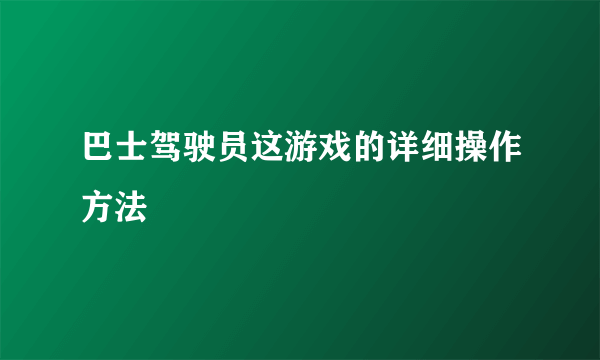 巴士驾驶员这游戏的详细操作方法