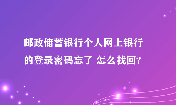 邮政储蓄银行个人网上银行 的登录密码忘了 怎么找回?