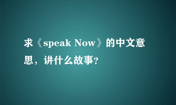 求《speak Now》的中文意思，讲什么故事？