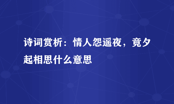 诗词赏析：情人怨遥夜，竟夕起相思什么意思