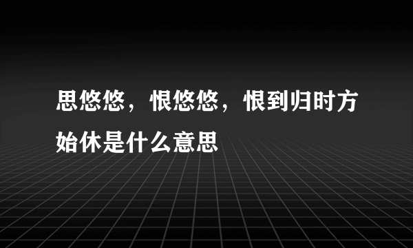 思悠悠，恨悠悠，恨到归时方始休是什么意思