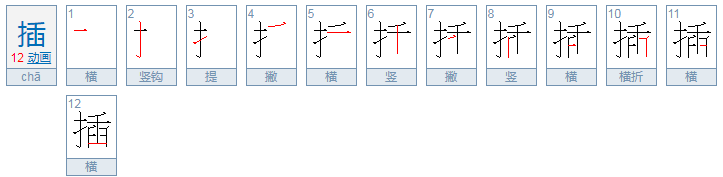 插的笔顺笔画顺序