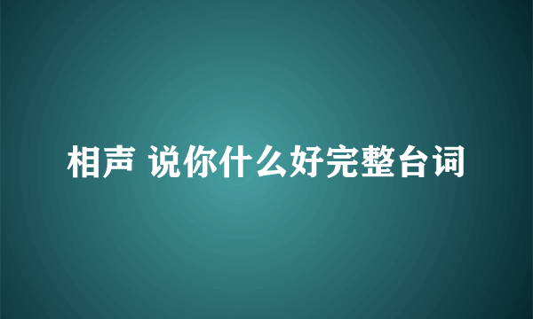 相声 说你什么好完整台词