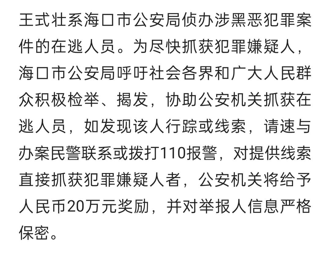 海口警方悬赏20万抓“鸭仔弟”！见到此人的时候怎么做才能赚到这二十万？