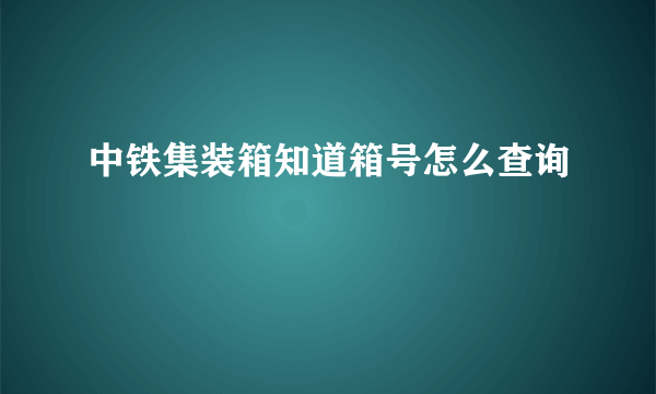 中铁集装箱知道箱号怎么查询