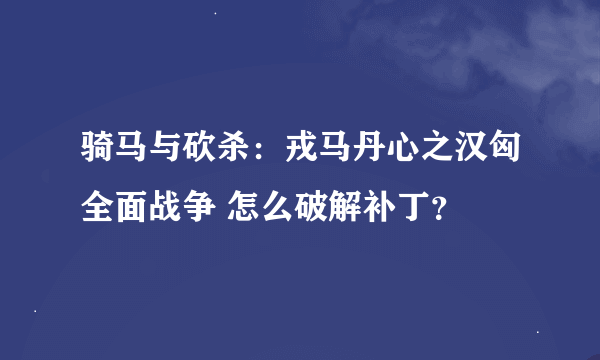 骑马与砍杀：戎马丹心之汉匈全面战争 怎么破解补丁？