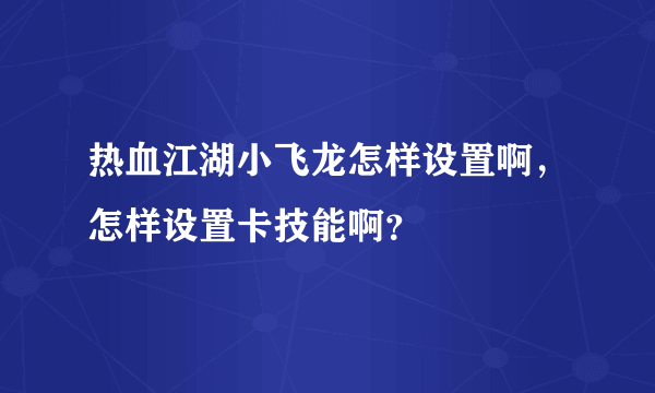 热血江湖小飞龙怎样设置啊，怎样设置卡技能啊？