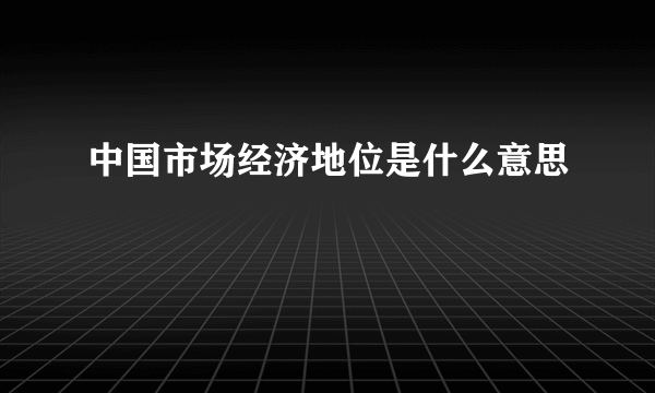 中国市场经济地位是什么意思