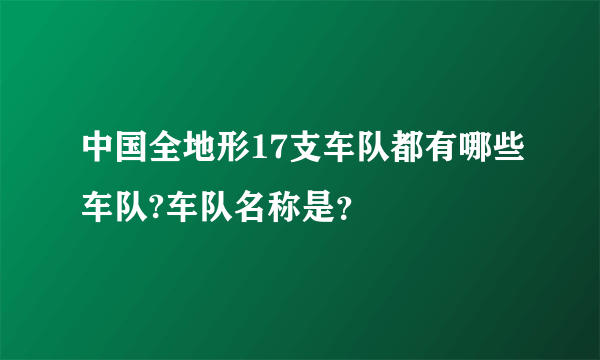 中国全地形17支车队都有哪些车队?车队名称是？