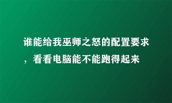 谁能给我巫师之怒的配置要求，看看电脑能不能跑得起来