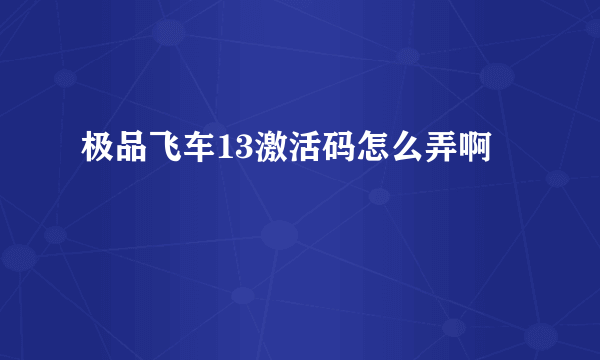 极品飞车13激活码怎么弄啊