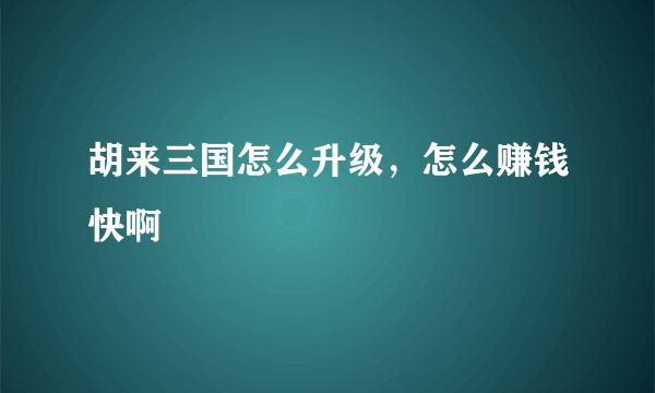 胡来三国怎么升级，怎么赚钱快啊