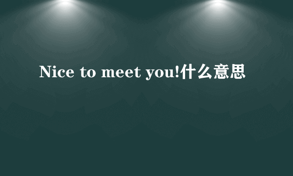 Nice to meet you!什么意思