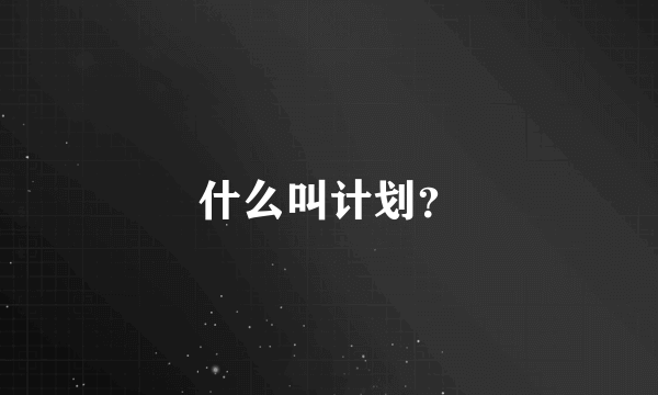 什么叫计划？