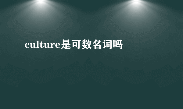 culture是可数名词吗