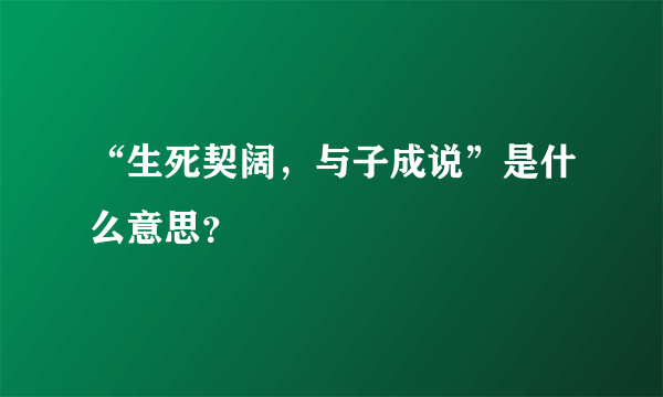 “生死契阔，与子成说”是什么意思？