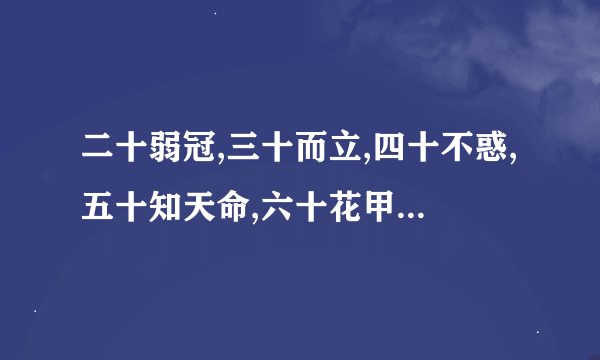 二十弱冠,三十而立,四十不惑,五十知天命,六十花甲子,七十古来稀,八十为耄耋之年。是什么意思？