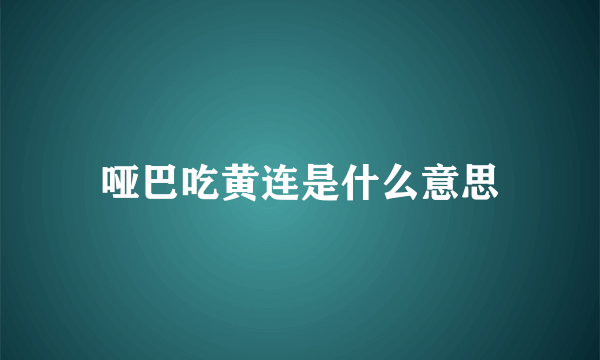 哑巴吃黄连是什么意思