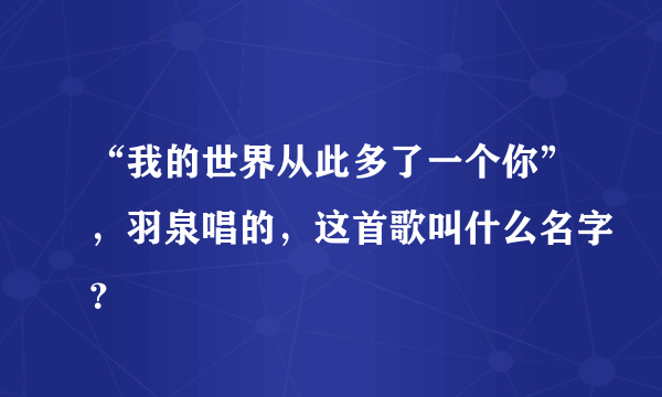 “我的世界从此多了一个你”，羽泉唱的，这首歌叫什么名字？