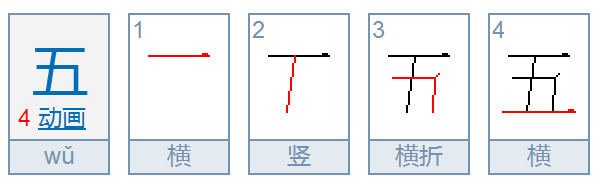 “五”的笔画笔顺是什么？