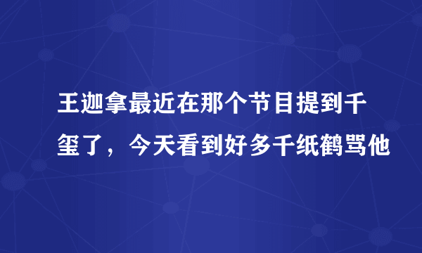 王迦拿最近在那个节目提到千玺了，今天看到好多千纸鹤骂他