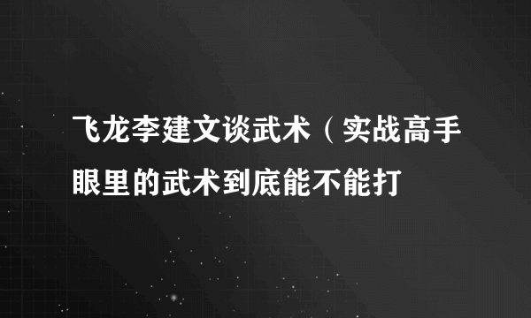 飞龙李建文谈武术（实战高手眼里的武术到底能不能打