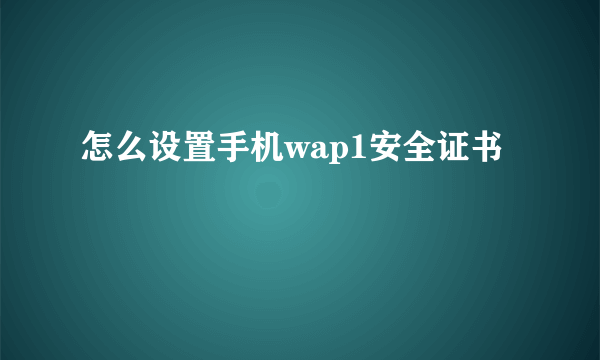 怎么设置手机wap1安全证书