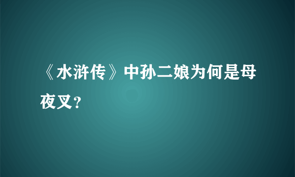 《水浒传》中孙二娘为何是母夜叉？