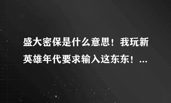 盛大密保是什么意思！我玩新英雄年代要求输入这东东！在线等！